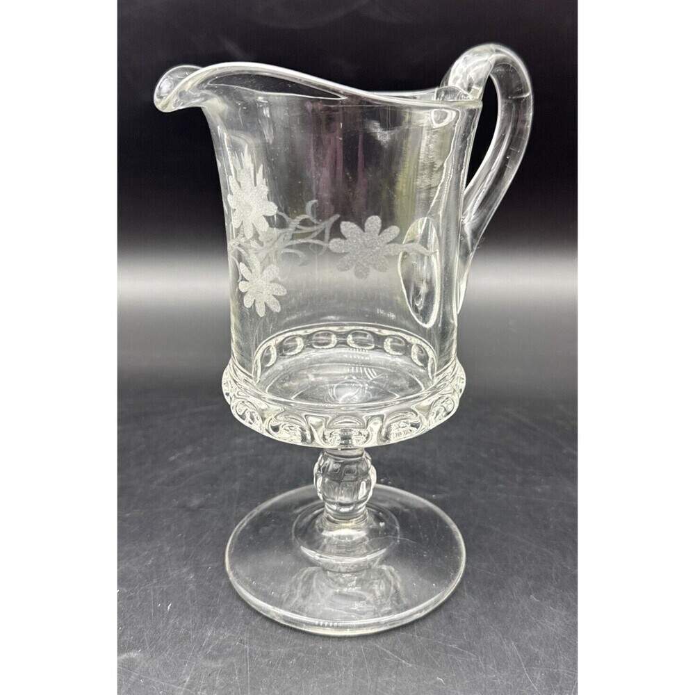 EAPG Ripley‎ & Co Baby Thumbprint Dakota Fern & Flower Etched Footed Creamer 7”